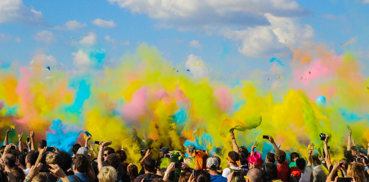 People celebrating a festival outdoors in colour